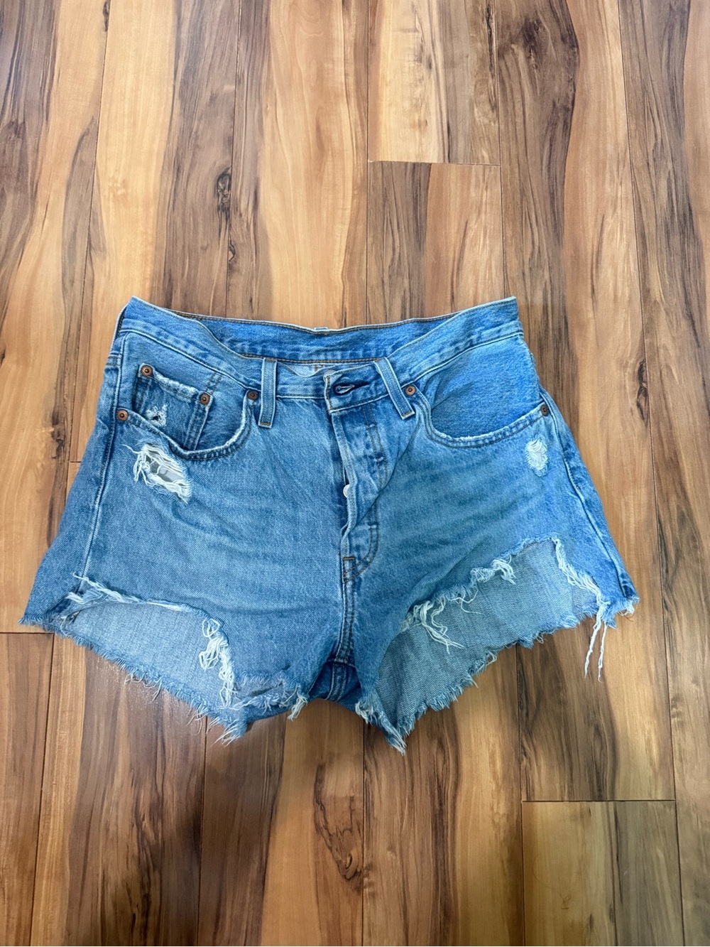 Levi's Light Blue Distressed Denim Shorts